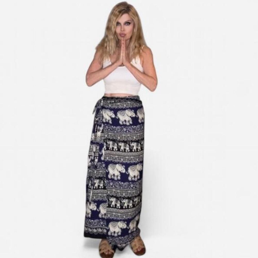 Elephant Print Maxi Wrap Around Skirt One Size